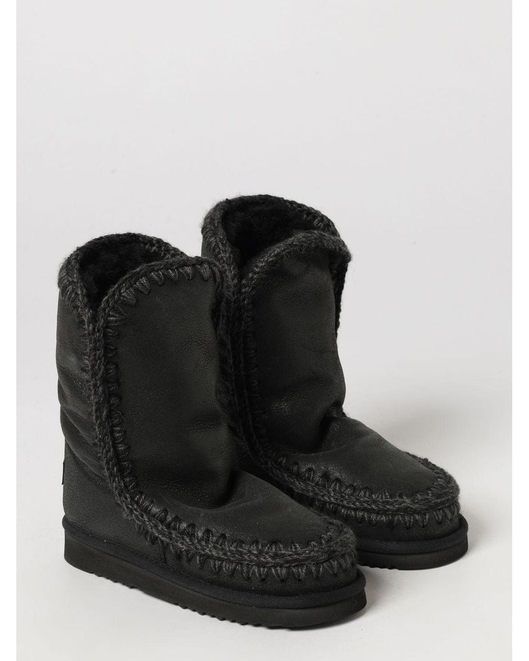 Mou Black Eskimo Nubuck Ankle Boots With Exposed Stitching And Wool Lining