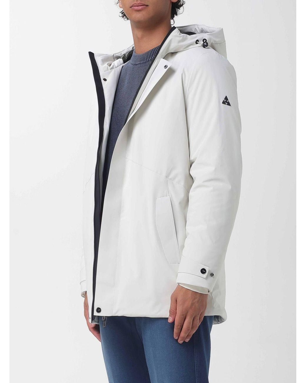Heskimo White Short Windproof Stretch Nylon Parka With Padded Hood for men