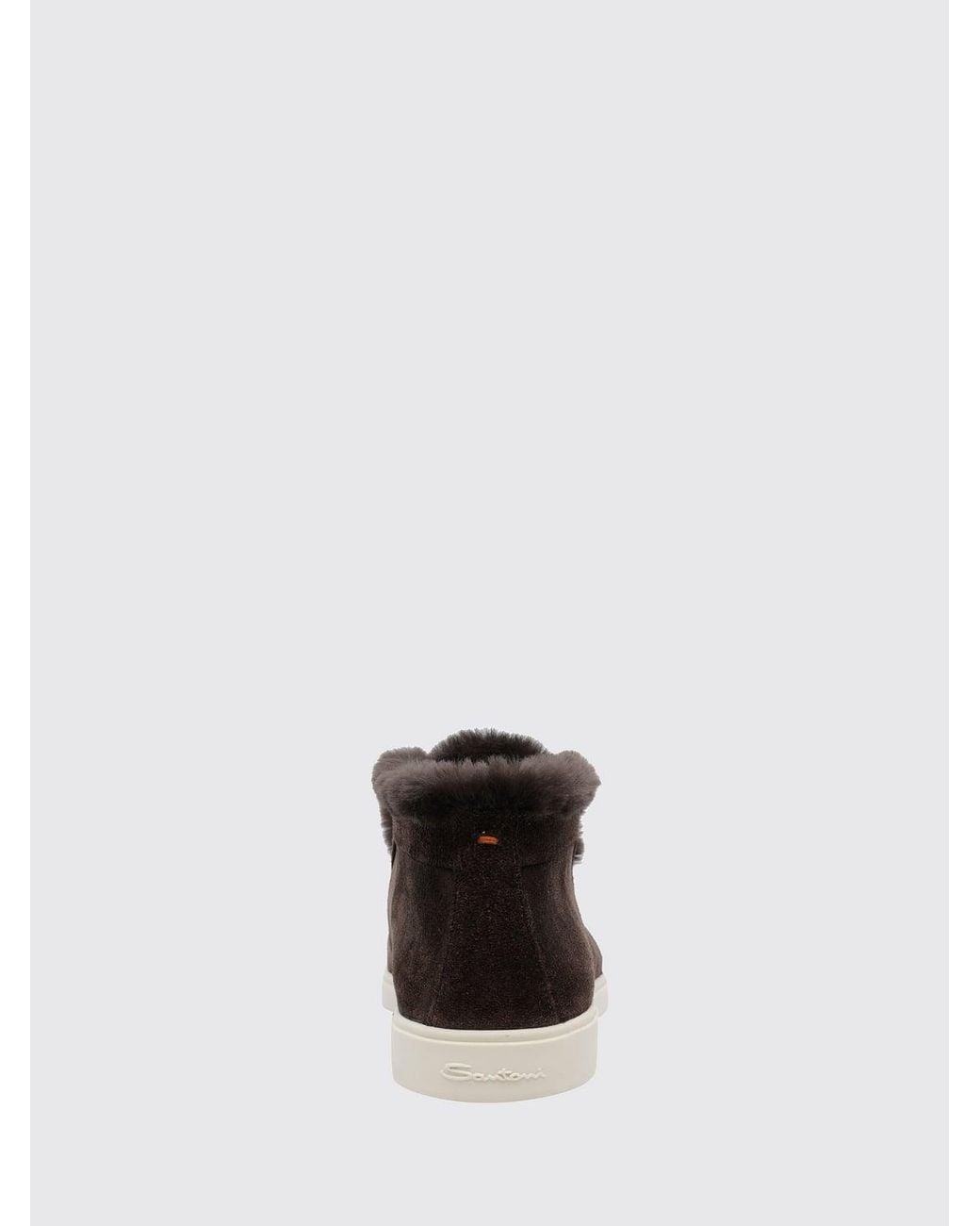 Santoni Brown Suede Ankle Boots With Warm Shearling Interior