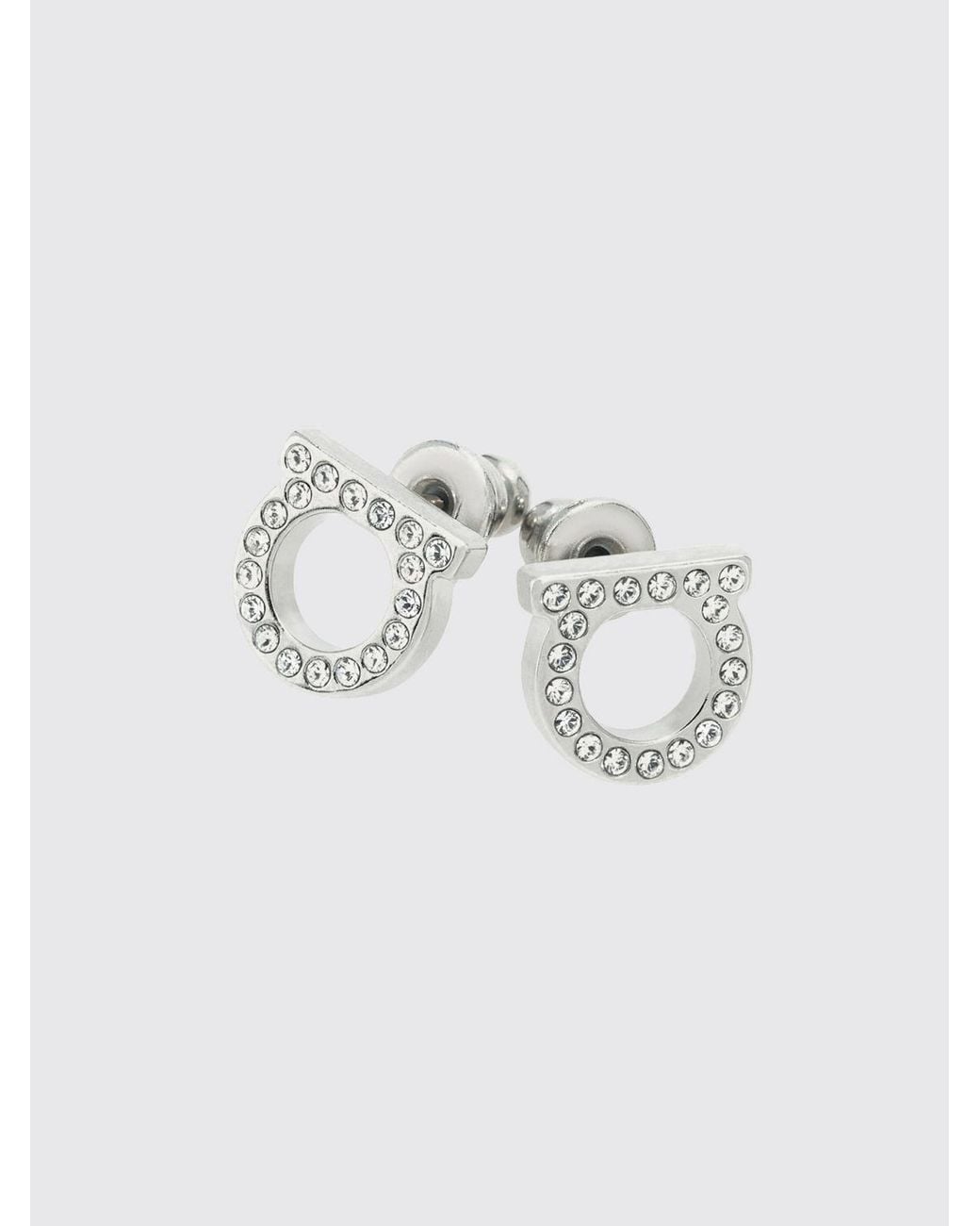Ferragamo Metallic Gancini Crystal-Embellished Brass Stud Earrings