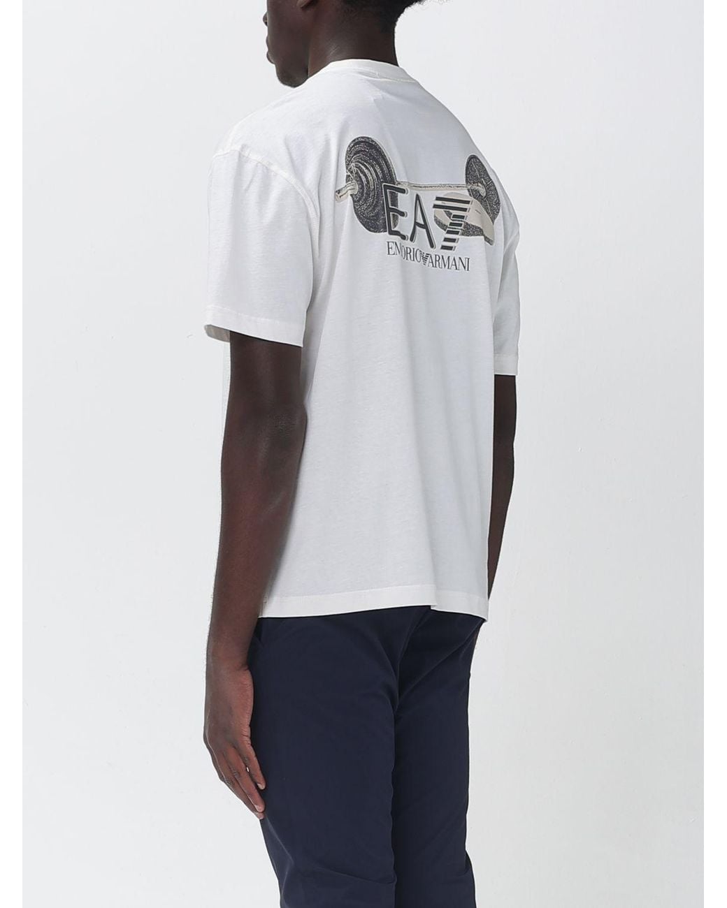 EA7 White Printed Cotton Crew Neck T-Shirt for men