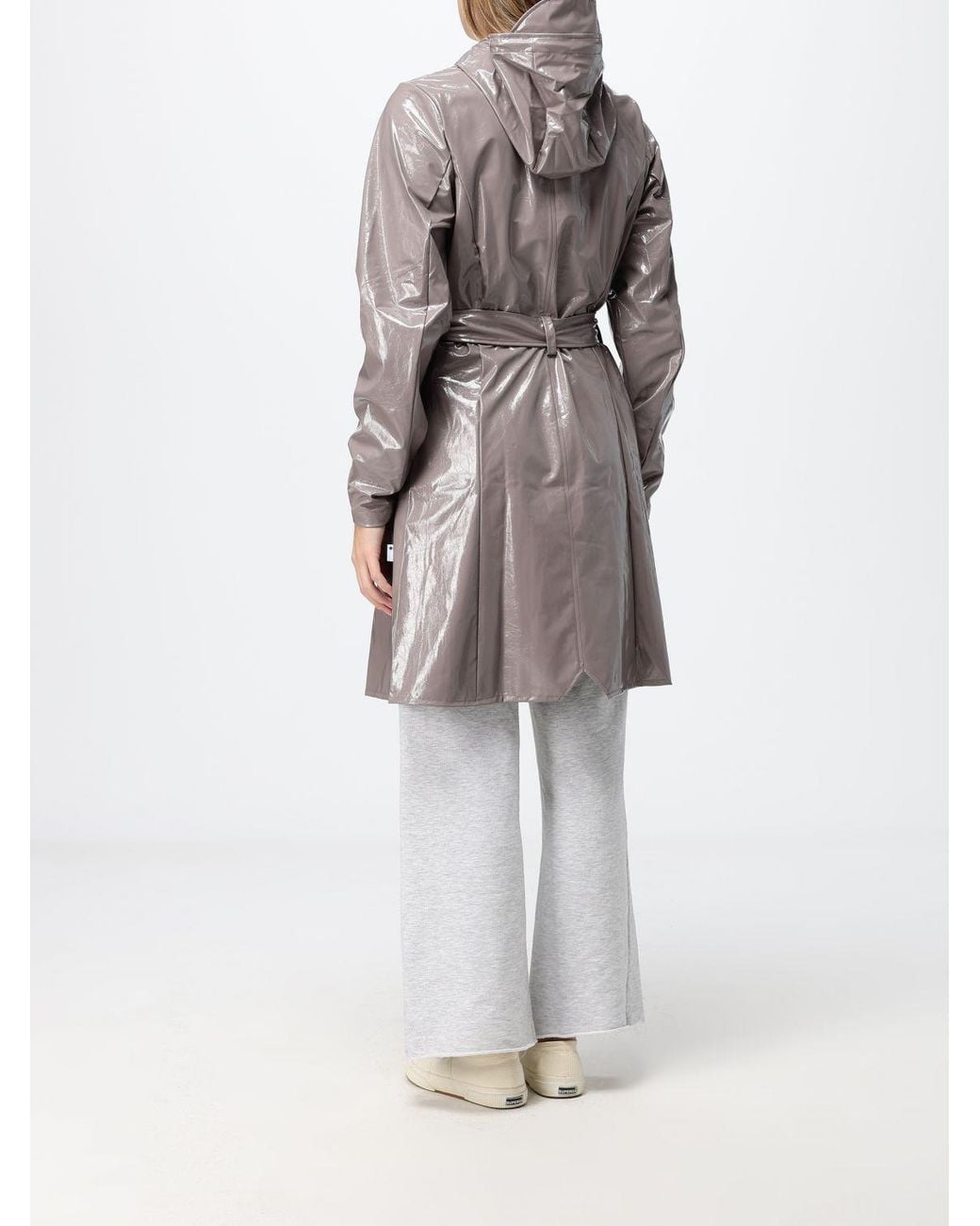 Rains White Waterproof Hooded Trench Coat With A Tie-Belt Waist