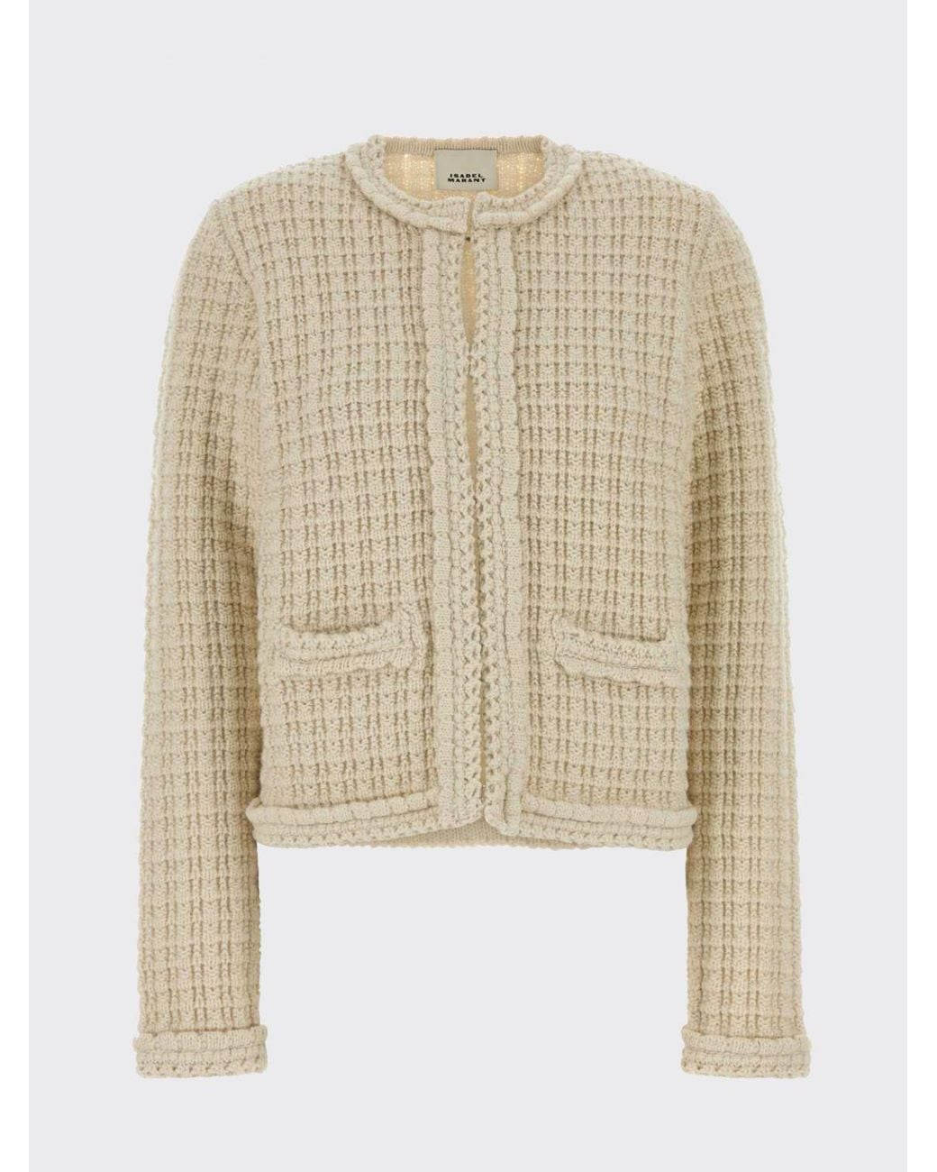 Isabel Marant Natural Crewneck Wool And Alpaca Cardigan With Concealed Fastening
