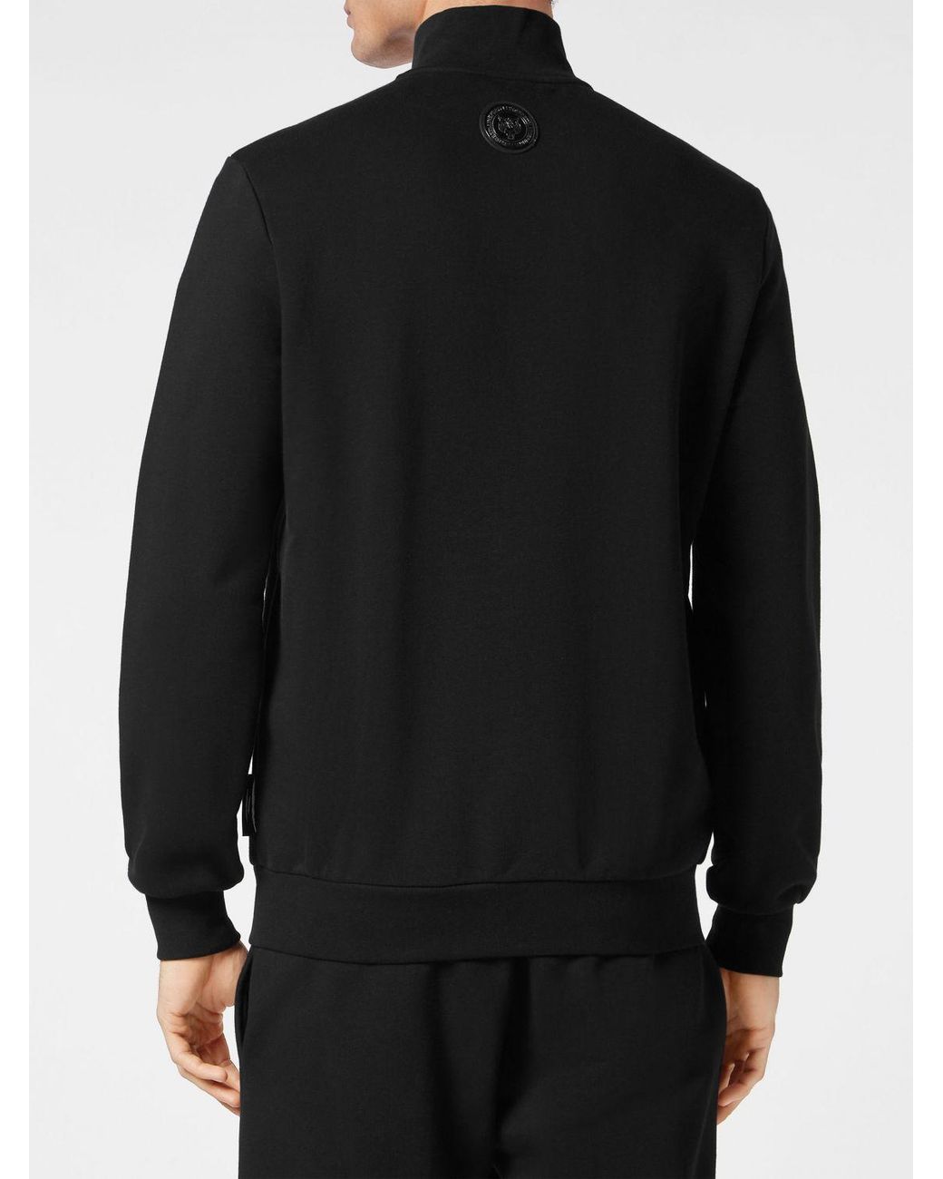 Philipp Plein Black High-Neck Jersey Zip-Up Sweatshirt With Logo Patch for men