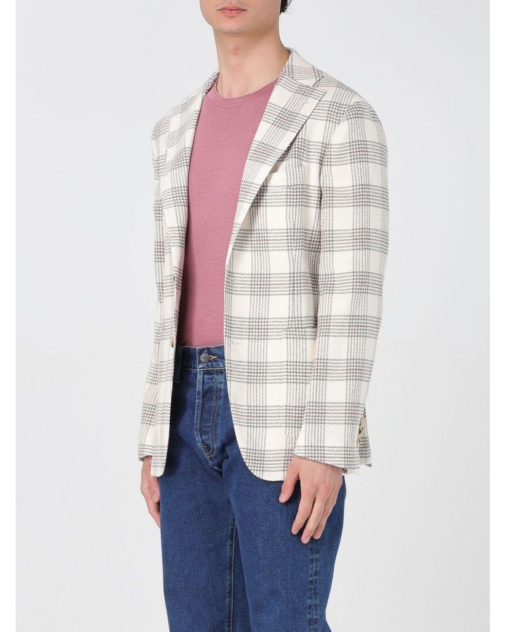 Manuel Ritz White Single-Breasted Check Blazer for men