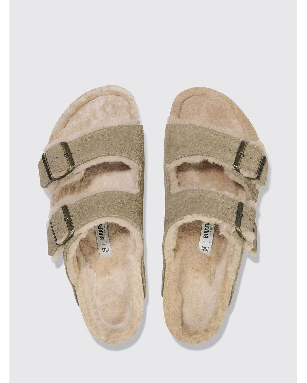 Birkenstock Gray Arizona Suede Sandals With Shearling Lining And Buckles