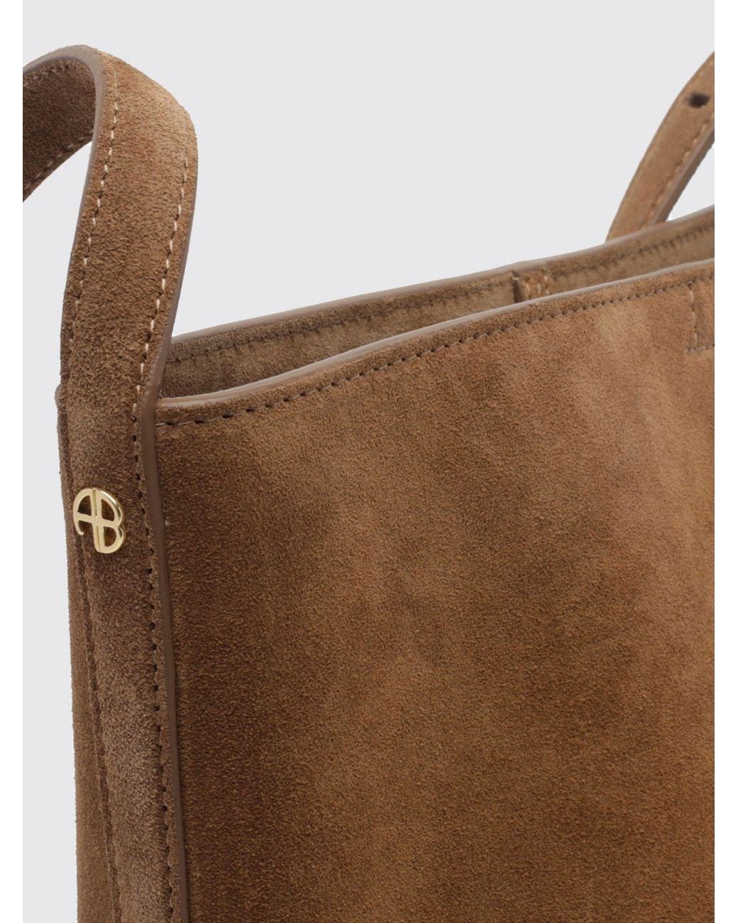 Anine Bing Brown Elly Suede Calf Leather Bucket Bag With Embossed Logo