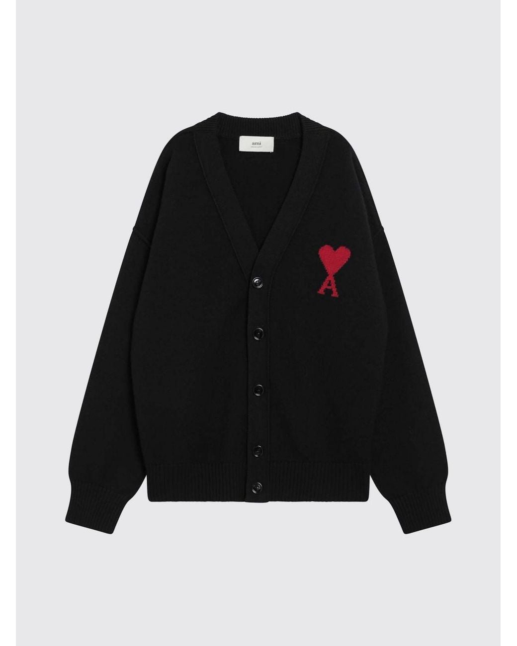 AMI Blue V-Neck Pure Wool Cardigan With Contrast Logo for men