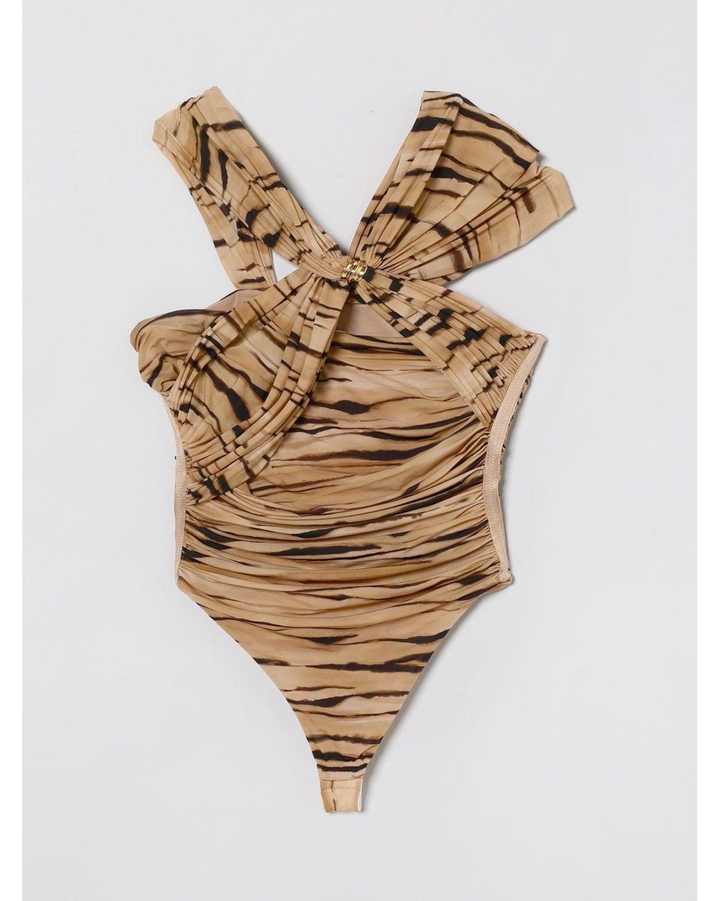 Elisabetta Franchi Natural Animal Print Jersey Bodysuit Top