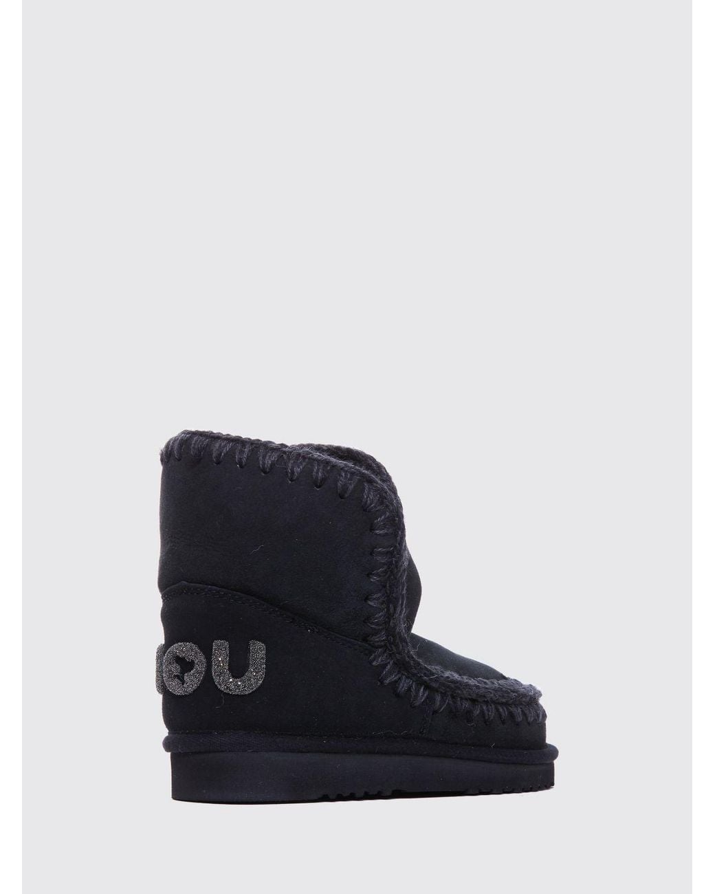 Mou Blue Eskimo Sheepskin Ankle Boots With Embroidery And Glitter Logo Back
