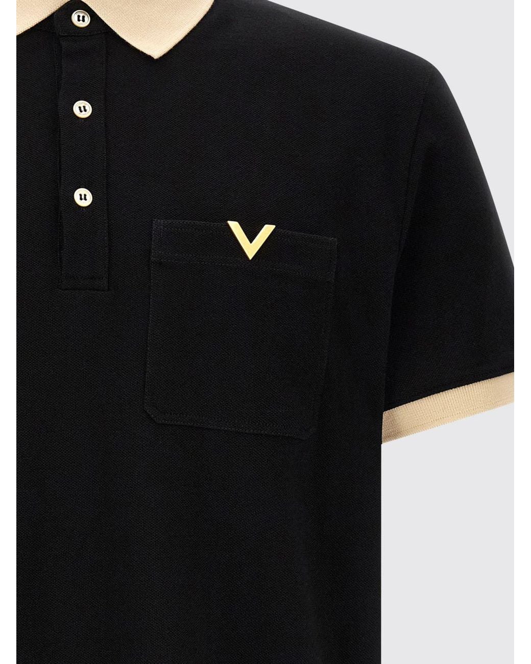 Valentino Black Cotton Polo Shirt With Vlogo for men