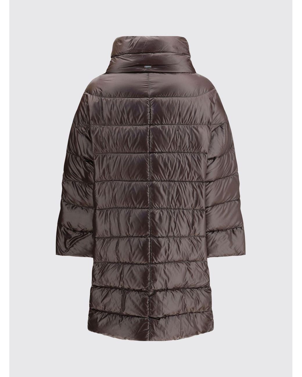 Herno Brown Long Quilted Nylon Puffer Coat With High Neck And Down Padding