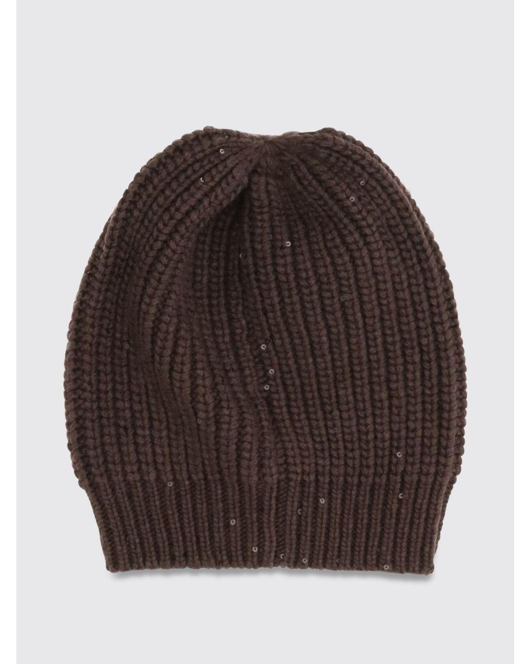 Brunello Cucinelli Brown Cashmere And Silk Beanie With Sequins