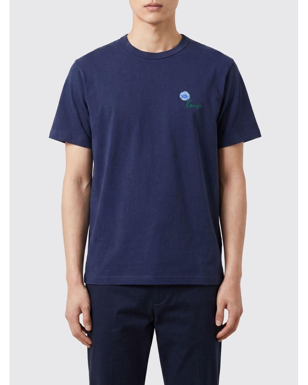 KENZO Blue Contrasting Logo Cotton T-Shirt for men