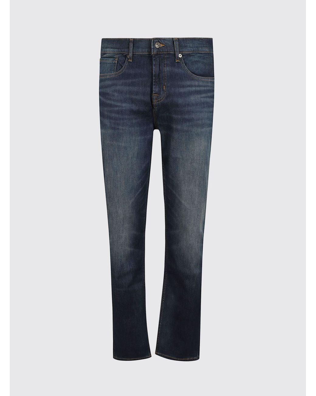 7 For All Mankind Blue Mid-Rise Slim-Fit Skinny Jeans for men