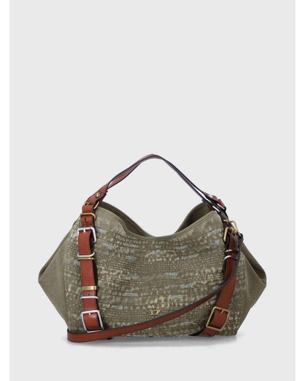 DIESEL Multicolor D-One Two-Tone Cotton And Leather Handbag With Oval D Logo