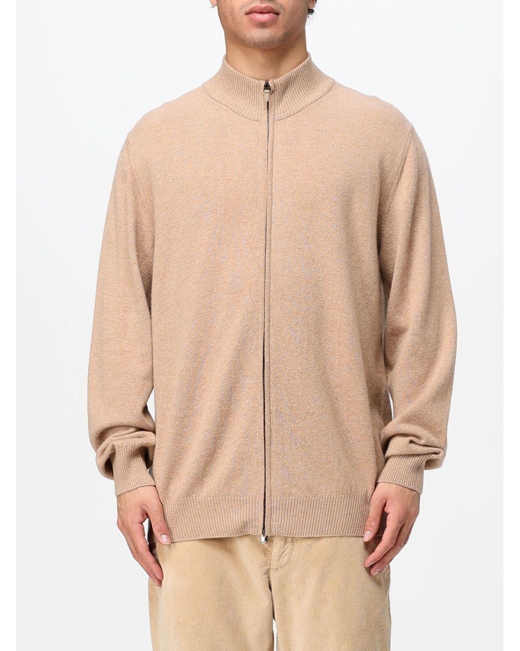 Canali Natural Wool And Cashmere Blend Mock Neck Zip-Up Cardigan for men