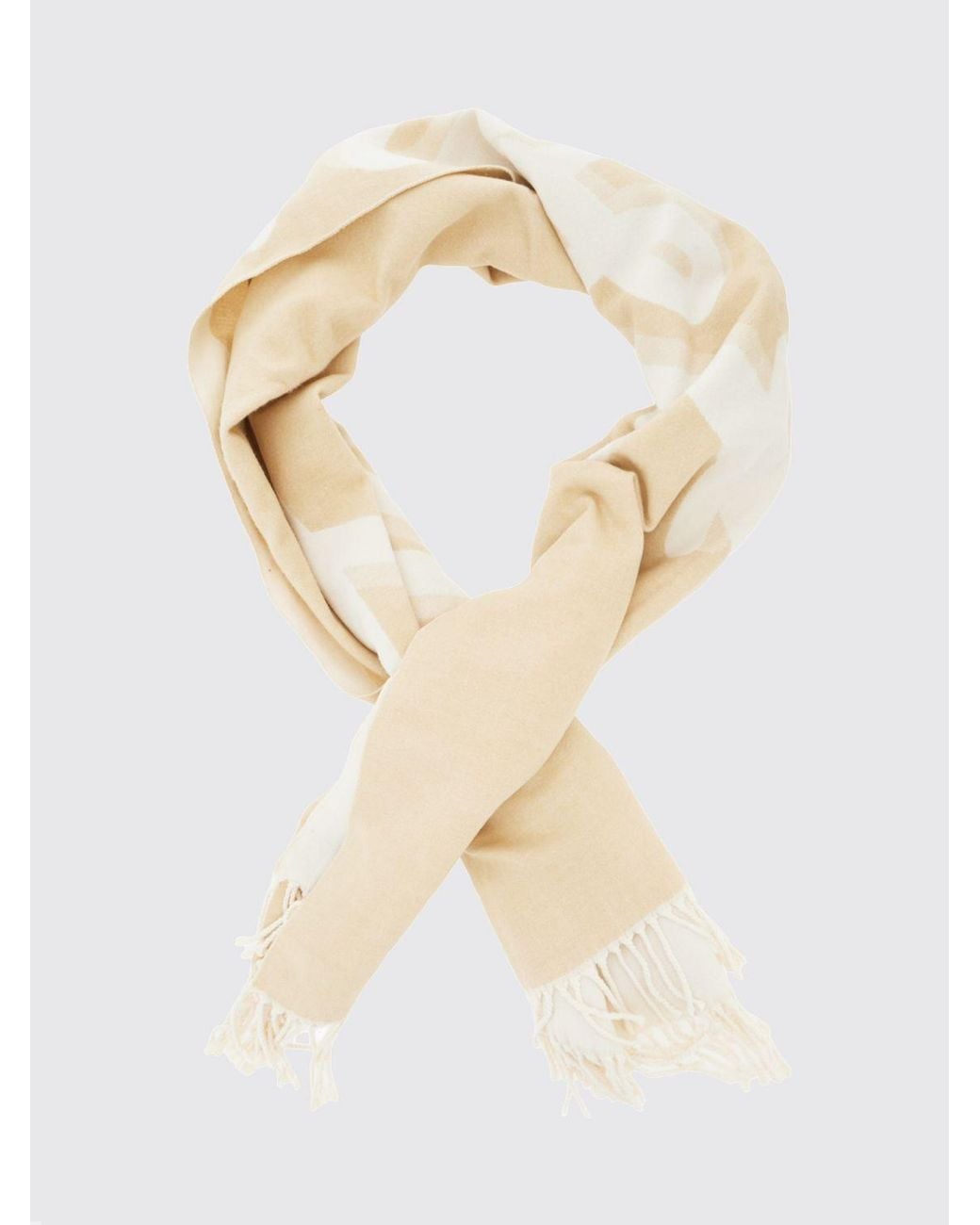Twinset Natural Rectangular Scarf With All-Over Jacquard Logo And Fringed Hem