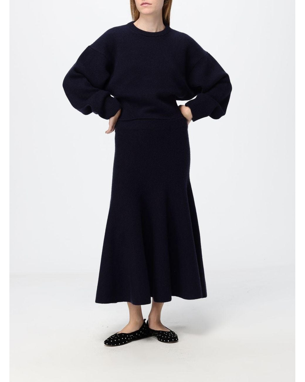 Alaïa Blue Cropped Cashmere Crewneck Jumper With Dropped Shoulders