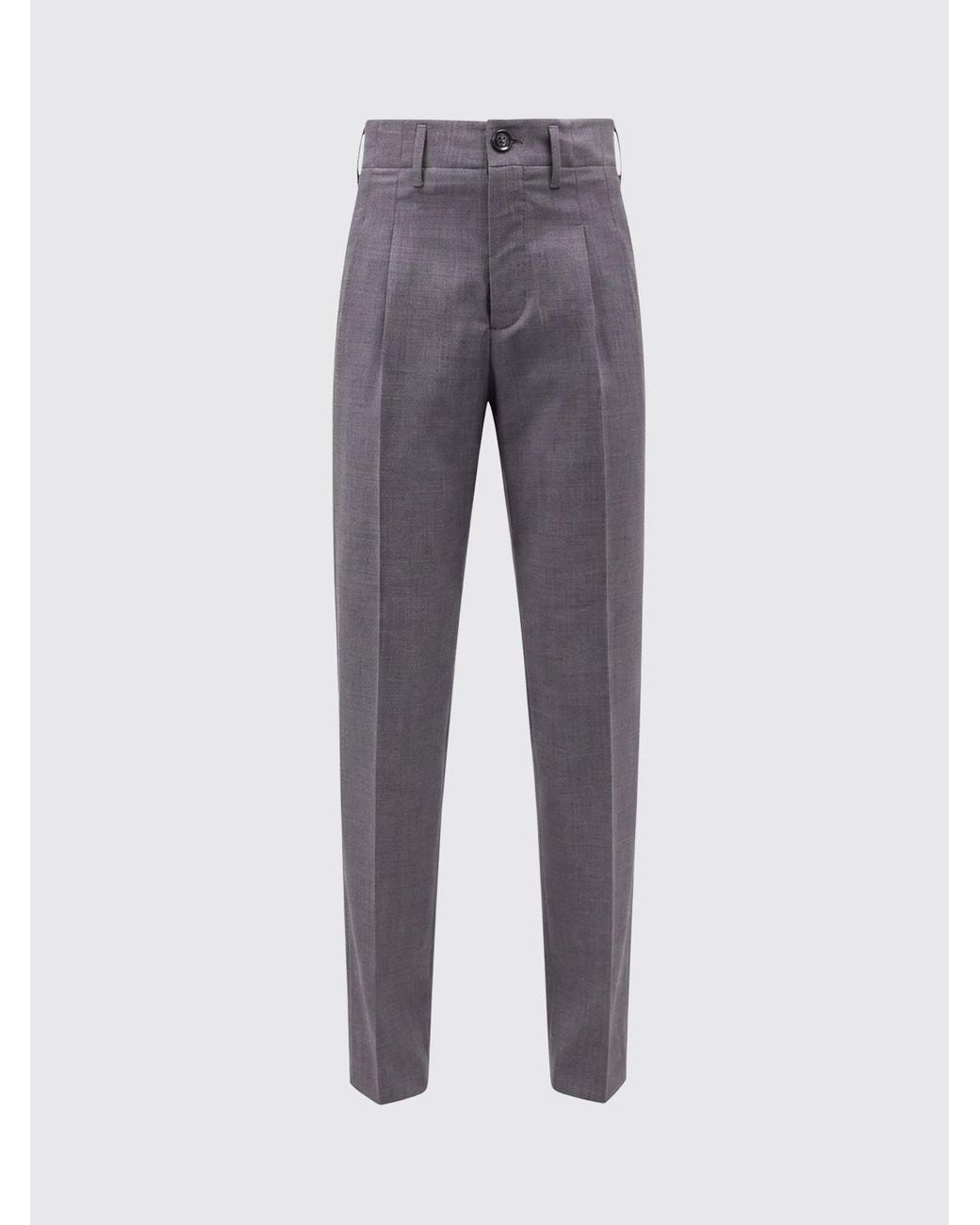 AMI Gray Mid-Rise Pleated Wool Wide-Leg Tailored Trousers for men