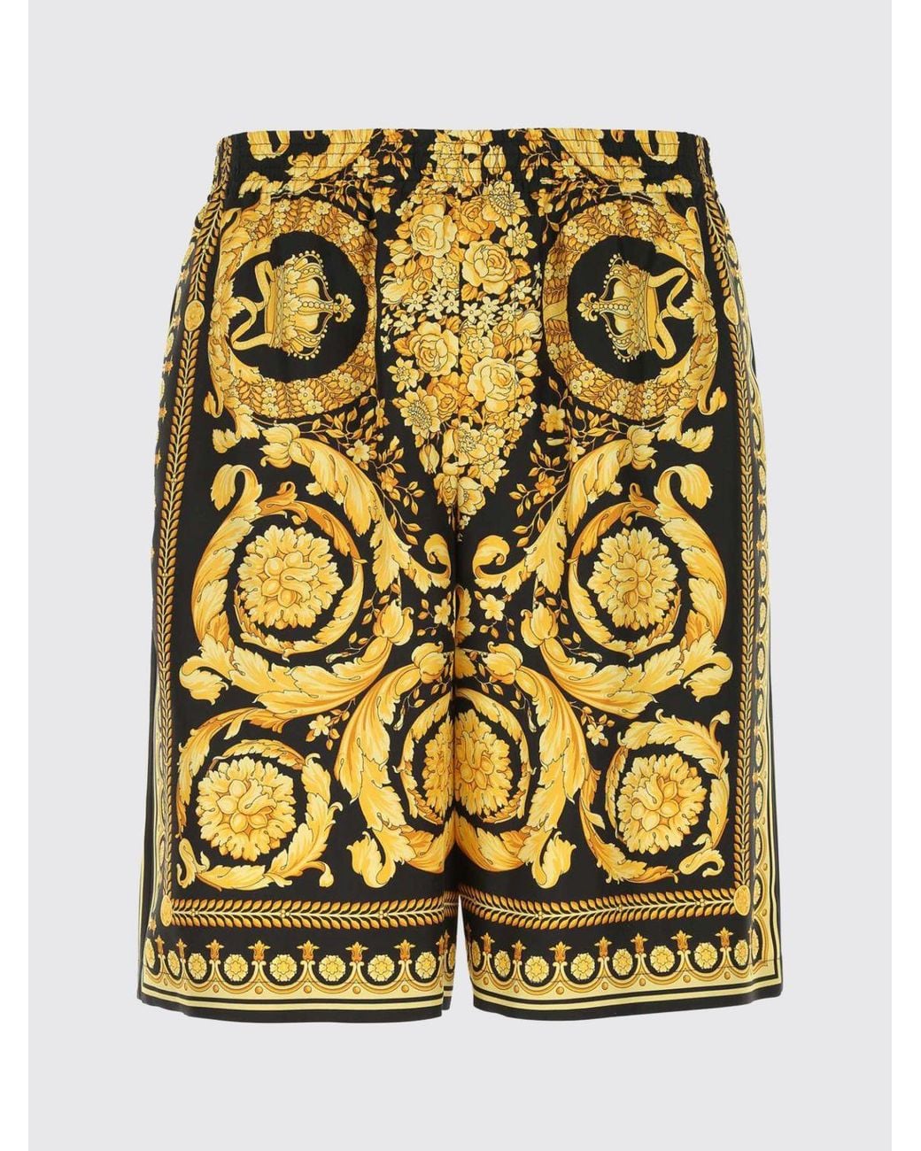 Versace Yellow Silk Jogging Shorts With Baroque Print And Regular Fit for men