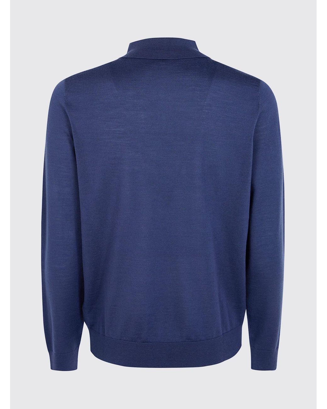 Paul Smith Blue Long-Sleeved Slim Fit Merino Wool Knit Polo Shirt for men
