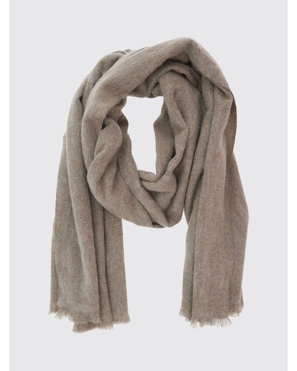 Brunello Cucinelli Brown Rectangular Wool And Silk Blend Scarf With Fringed Hem