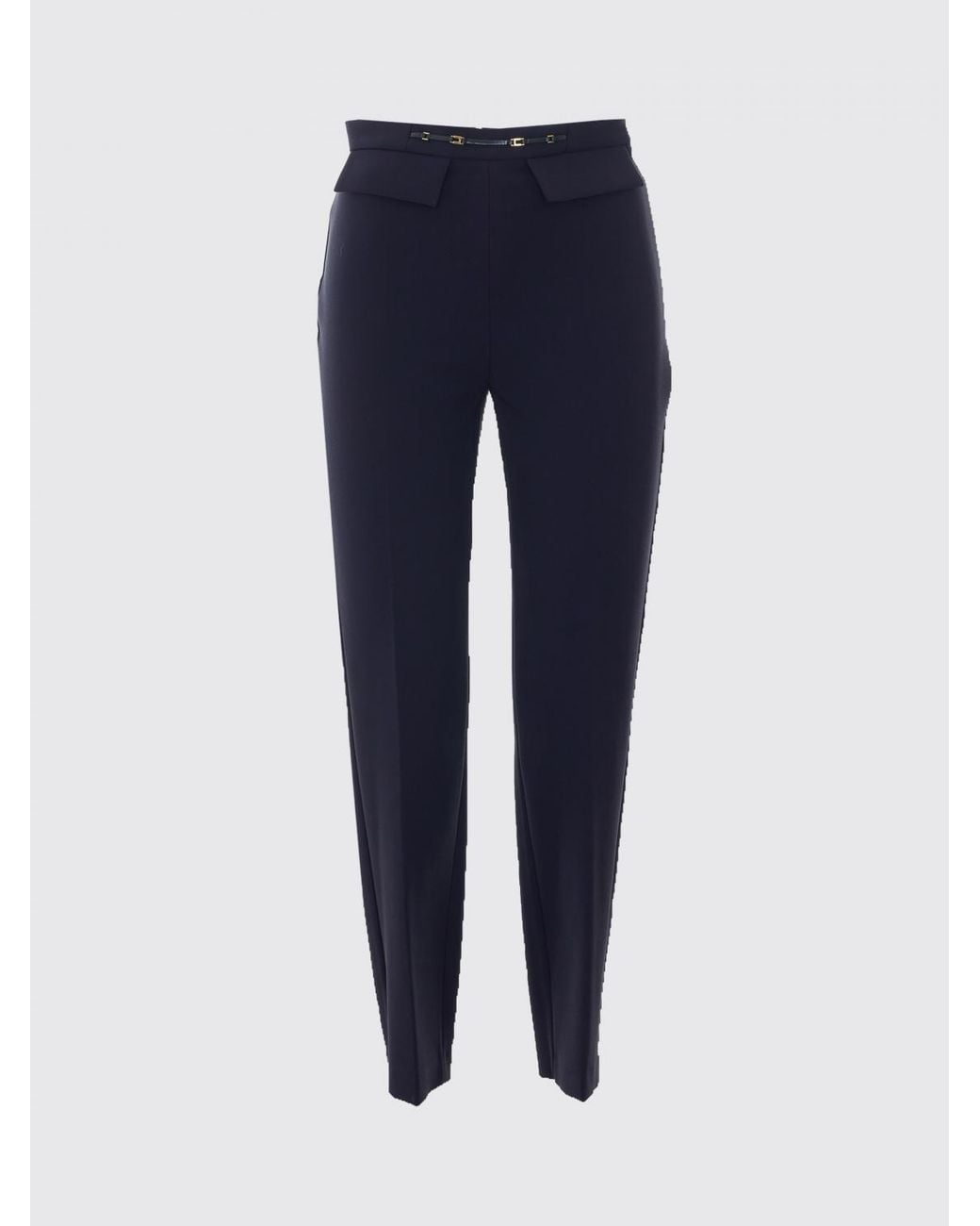 Elisabetta Franchi Blue High-Waisted Skinny Crêpe Trousers With Flap Pockets