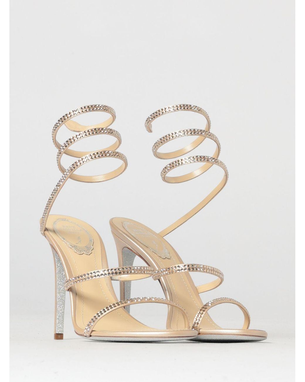 Rene Caovilla Natural Cleo Satin And Leather Sandal With Rhinestones