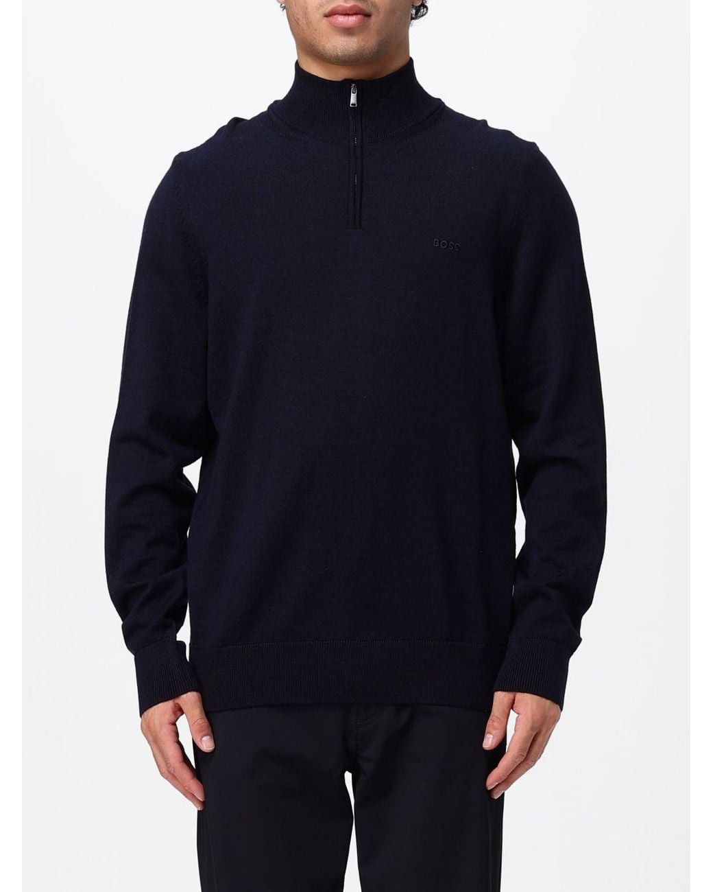 Boss Blue Virgin Wool High Neck Jumper With Half-Zip Closure for men