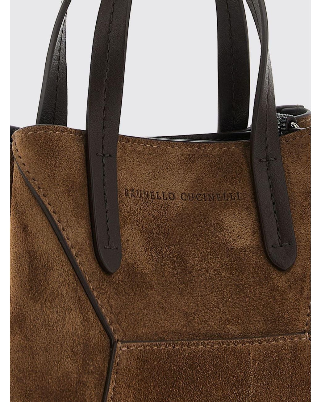 Brunello Cucinelli Brown Small Suede Handbag With Monili Embellishment
