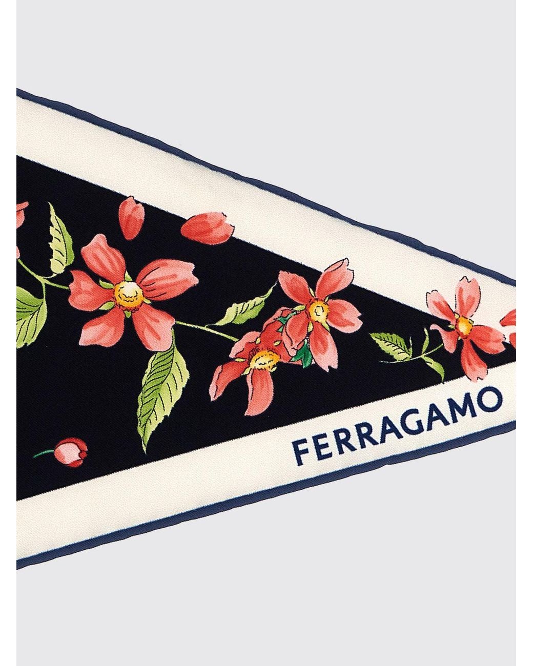 Ferragamo White Floral Print Diamond-Shaped Pure Silk Foulard