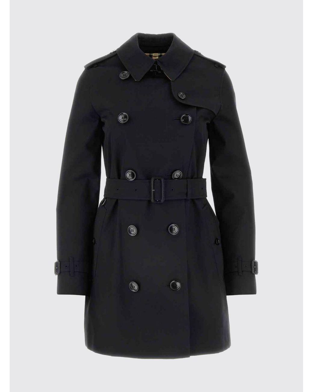 Burberry Blue Cropped Double-Breasted Cotton Trench Coat With Adjustable Belt