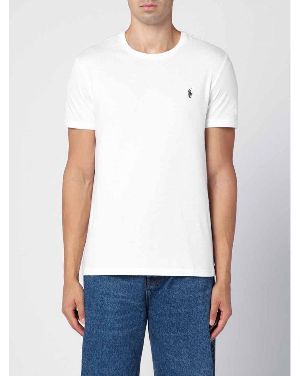 Polo Ralph Lauren White Crewneck Cotton T-Shirt With Embroidered Pony Logo for men