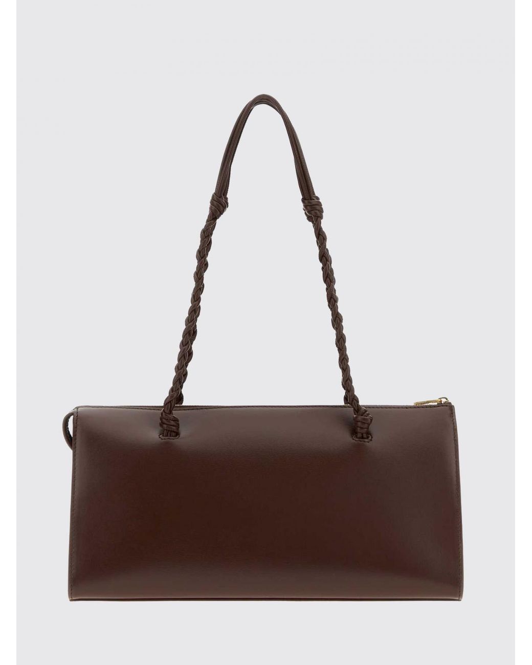 Jil Sander Brown Large Tangle Calfskin Leather Shoulder Bag With Braided Handle