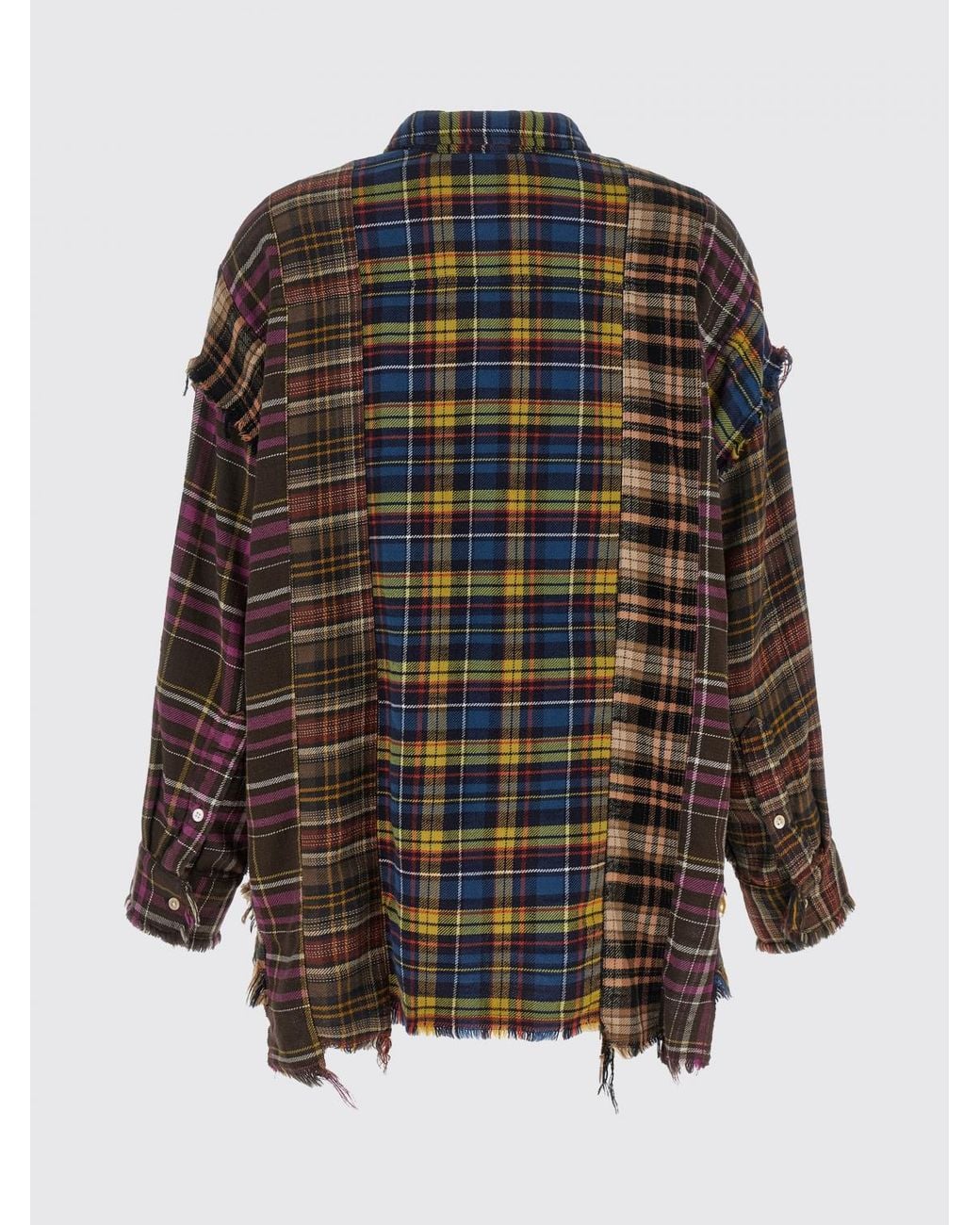 R13 Multicolor Patchwork Print Cotton Shirt With Frayed Hem