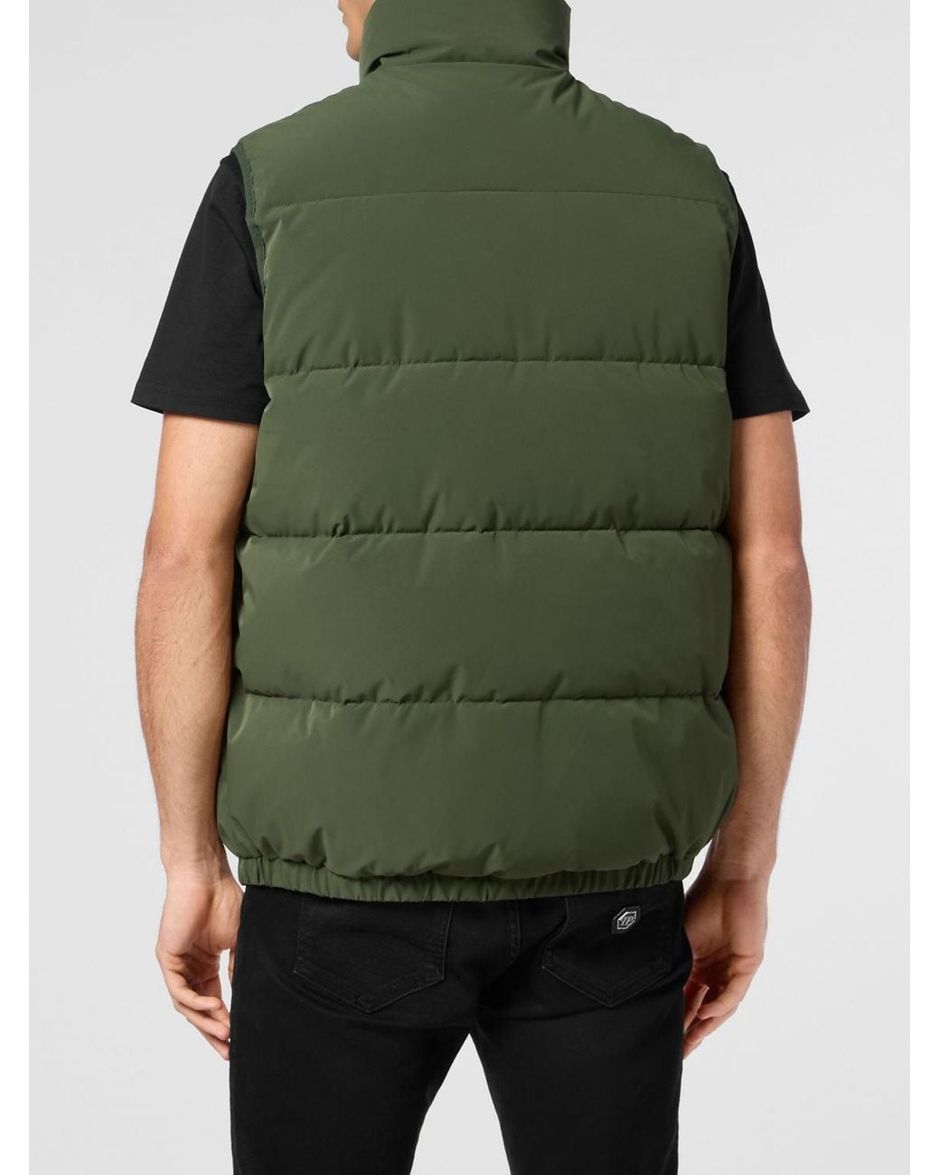 Philipp Plein Green High Neck Padded Technical Fabric Vest With Zip for men