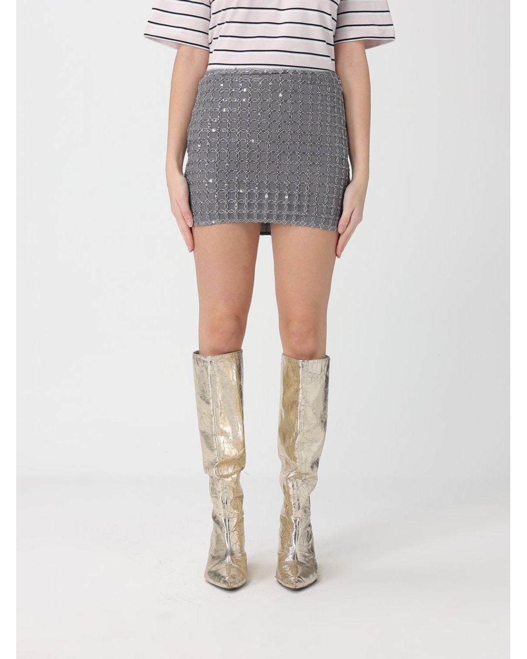 ROTATE BIRGER CHRISTENSEN Blue Cotton Mini Skirt With Embroidered Sequins