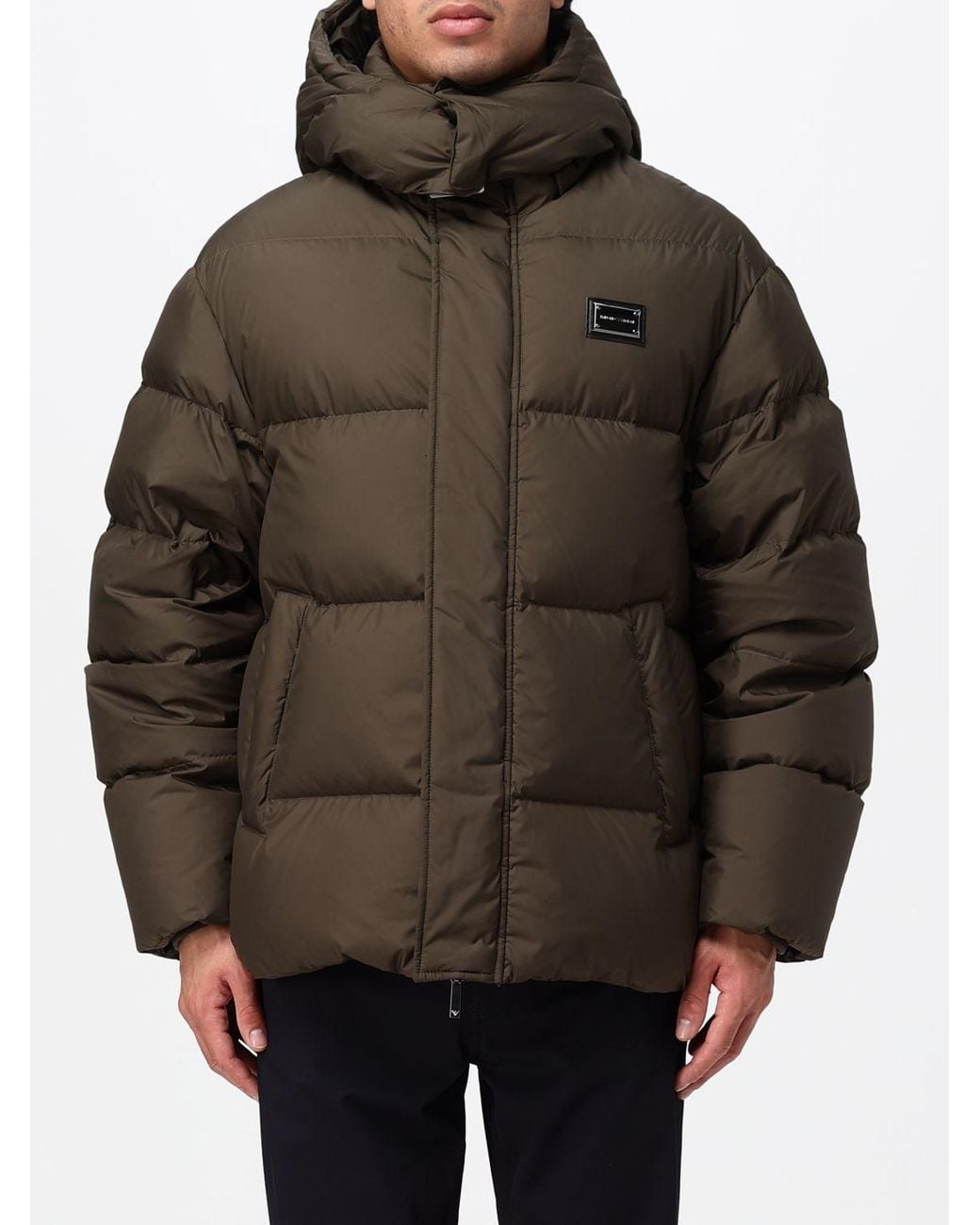 Emporio Armani Brown Quilted Nylon Down Jacket With Hood And Concealed Closure for men