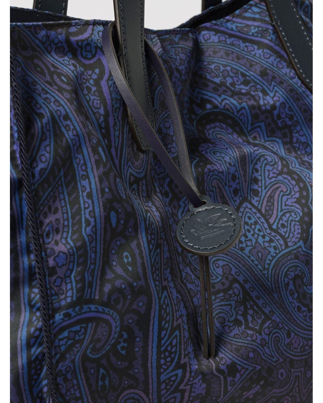 Etro Blue Arnica Paisley Nylon Tote Bag With Double Leather Handles