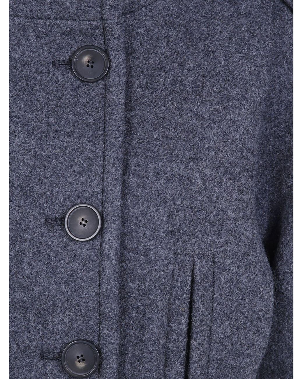 7 For All Mankind Blue Double-Breasted Short Wool Coat With Dropped Shoulders