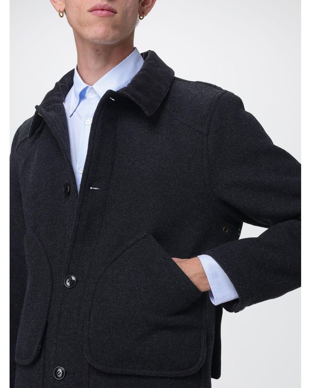 Sebago Blue Short Shirt-Style Polyester Coat With Velvet Collar for men
