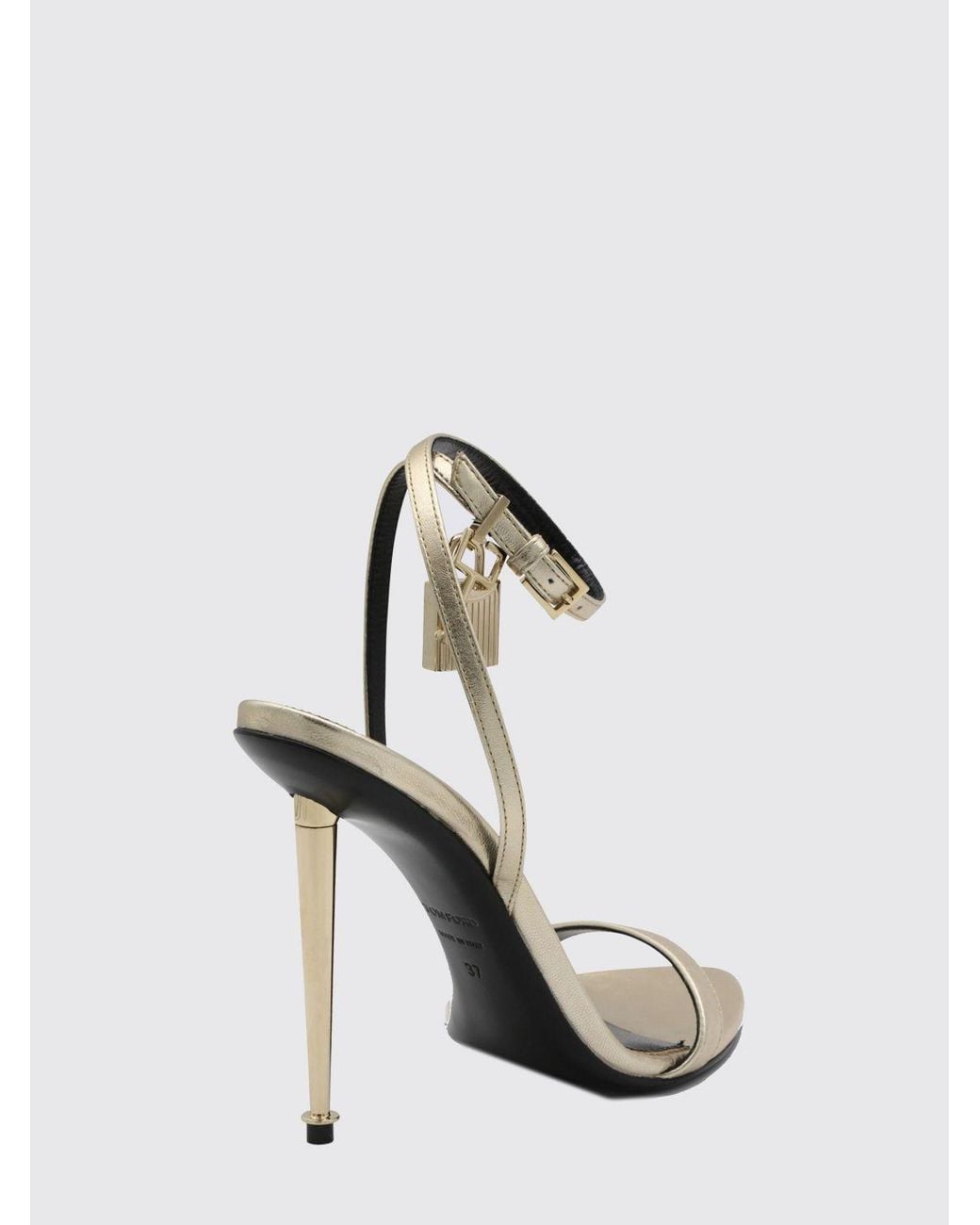 Tom Ford White Padlock High-Heeled Laminated Leather Sandals With Charms