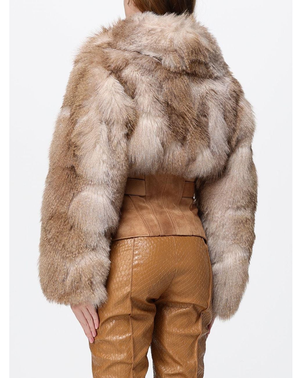 Elisabetta Franchi Brown Short Faux Suede And Faux Fur Jacket With Belt