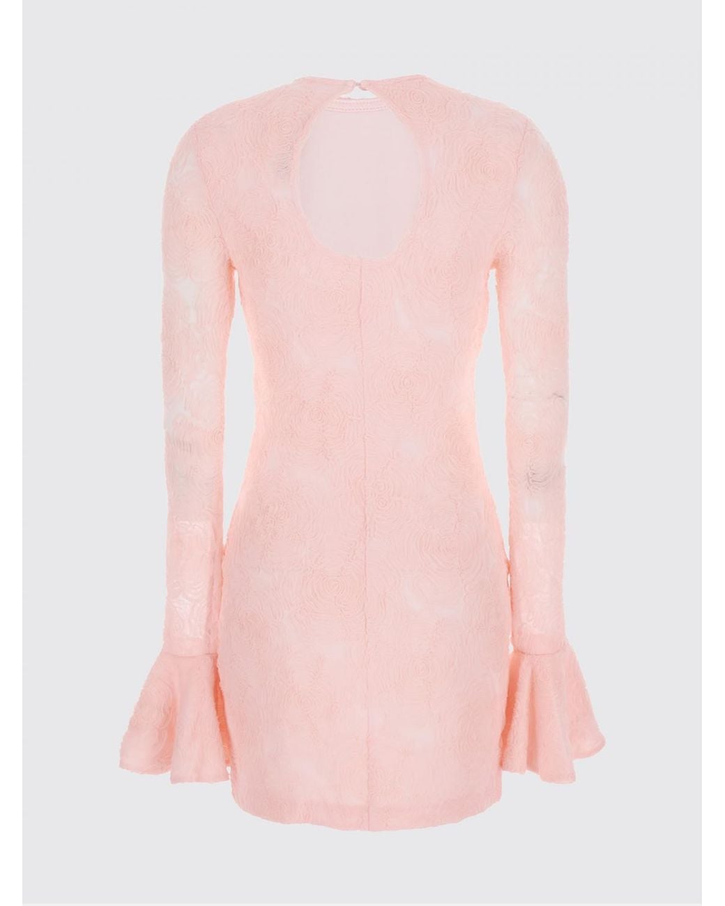 ROTATE BIRGER CHRISTENSEN Pink Floral Print Mesh Slim Fit Mini Sheath Dress With Long Sleeves