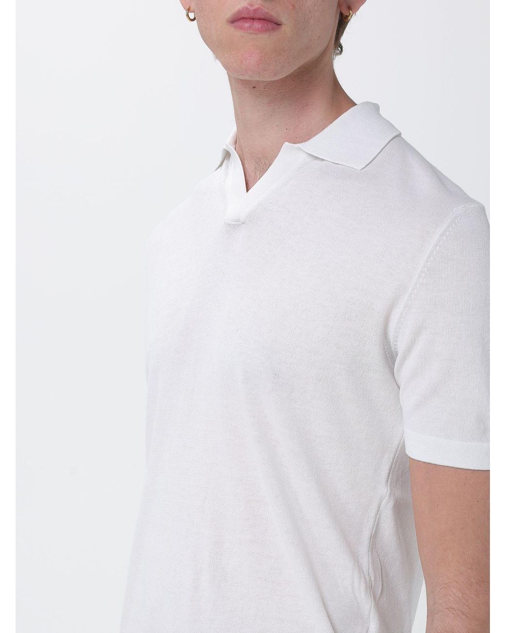 Brooksfield White Cotton Crepe Polo Shirt for men