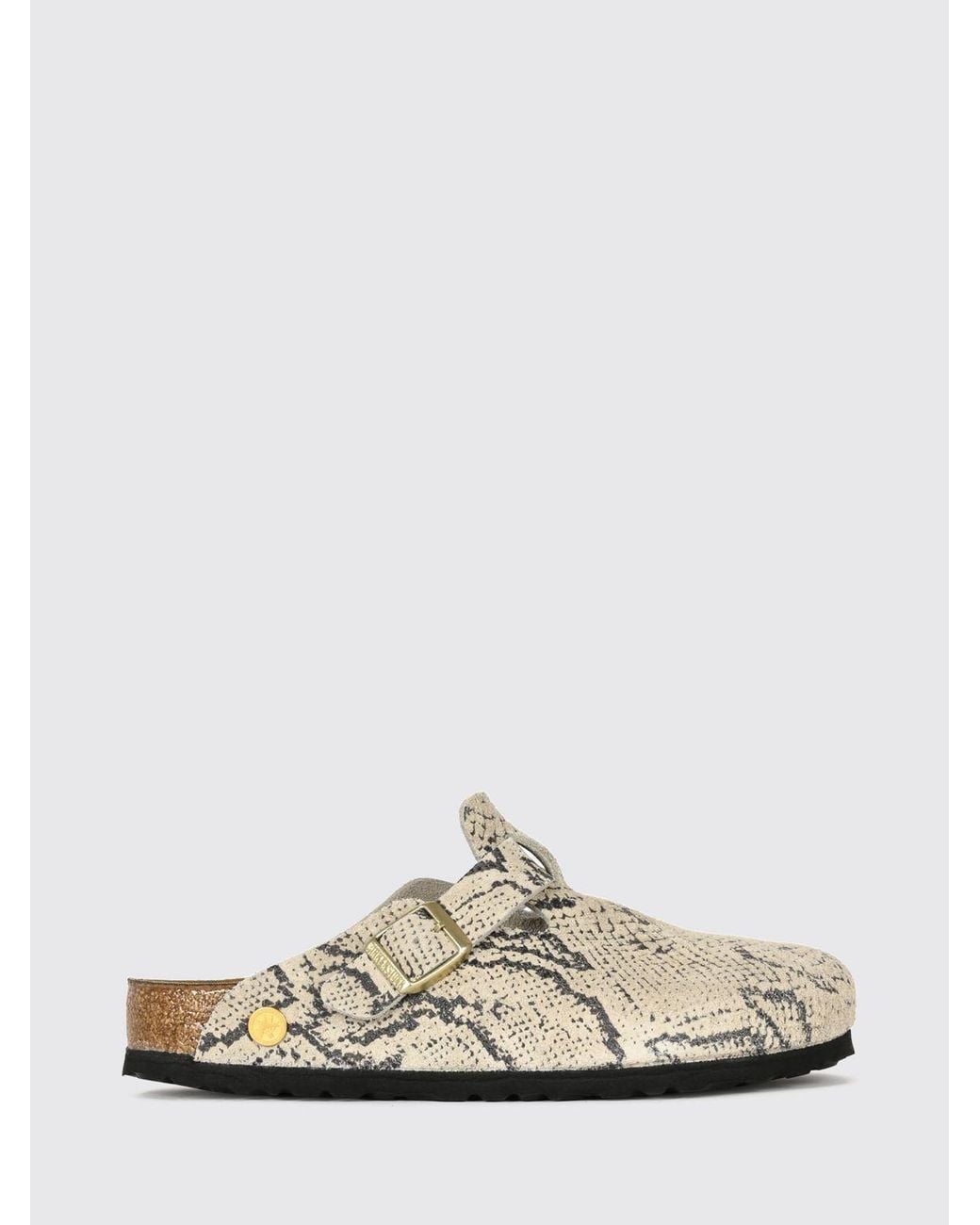 Birkenstock White Boston Python Print Suede Leather Mules
