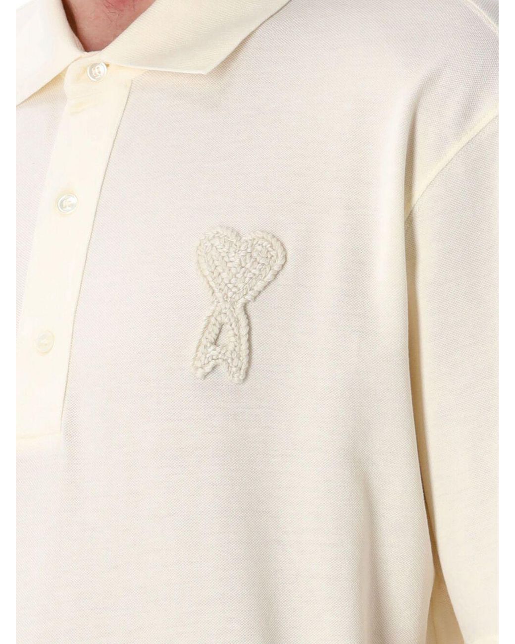 AMI Natural Boxy Fit Polo With Ami De Coeur Knitted Patch for men
