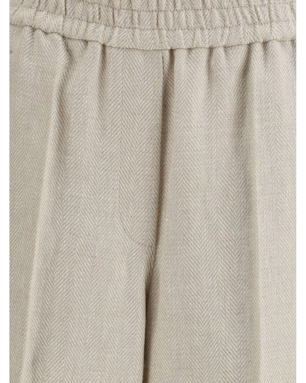 Brunello Cucinelli Natural Linen And Cotton Palazzo Trousers