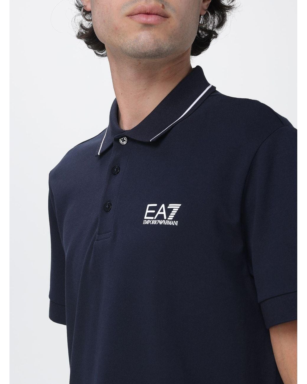 EA7 Blue Cotton Polo Shirt With Logo for men